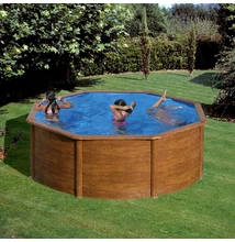 PONTAQUA WOOD STAR 350x132 cm kerek medence, fa nyomatú acélpalásttal