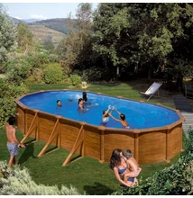 PONTAQUA WOOD STAR 730x375x132 cm ovál medence, fa nyomatú acélpalásttal